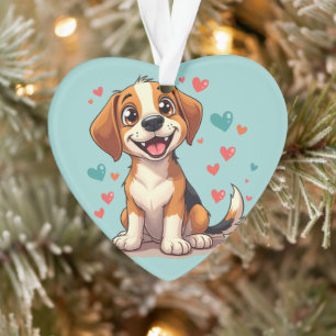 Cute Kawaii Beagle avec Coeurs Jouer Chien