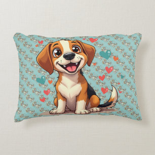 Cute Kawaii Beagle with Hearts Playful Dog Accent Pillow