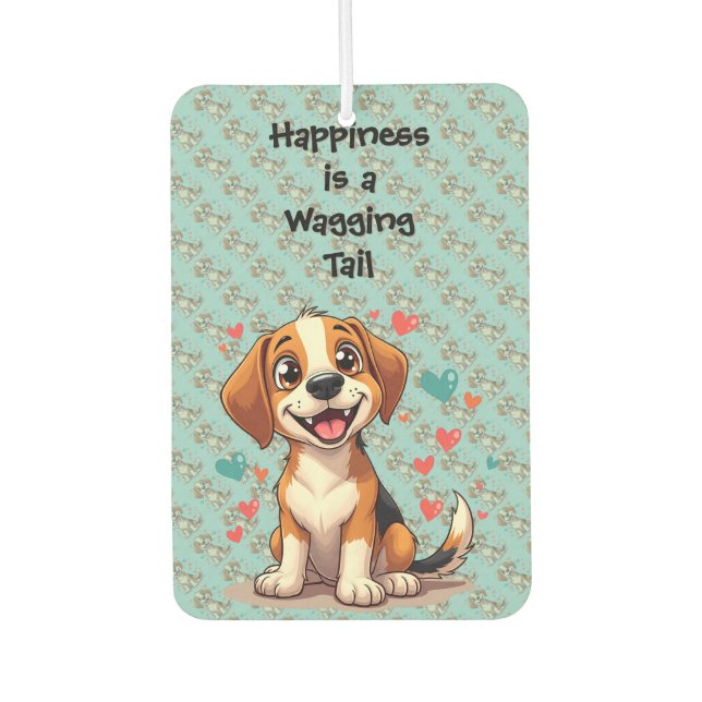 Cute Kawaii Beagle with Hearts Playful Dog Air Freshener (Front)