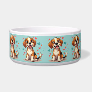 Cute Kawaii Beagle with Hearts Playful Dog Art