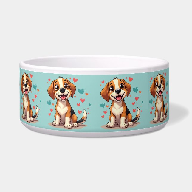 Cute Kawaii Beagle with Hearts Playful Dog Art (Front)