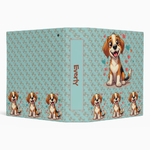Cute Kawaii Beagle with Hearts Playful Dog Art  Binder