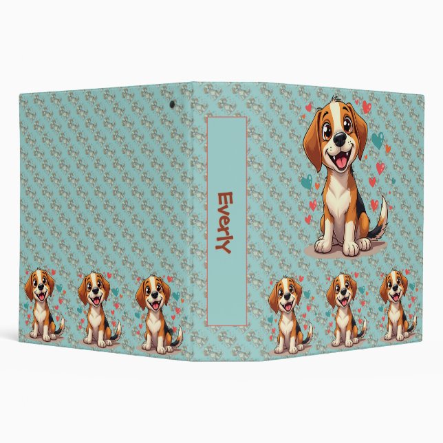 Cute Kawaii Beagle with Hearts Playful Dog Art  Binder (Background)