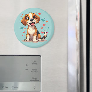 Cute Kawaii Beagle with Hearts Playful Dog Art Magnet