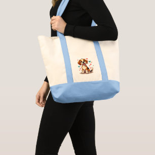 Cute Kawaii Beagle with Hearts Playful Dog Tote Bag