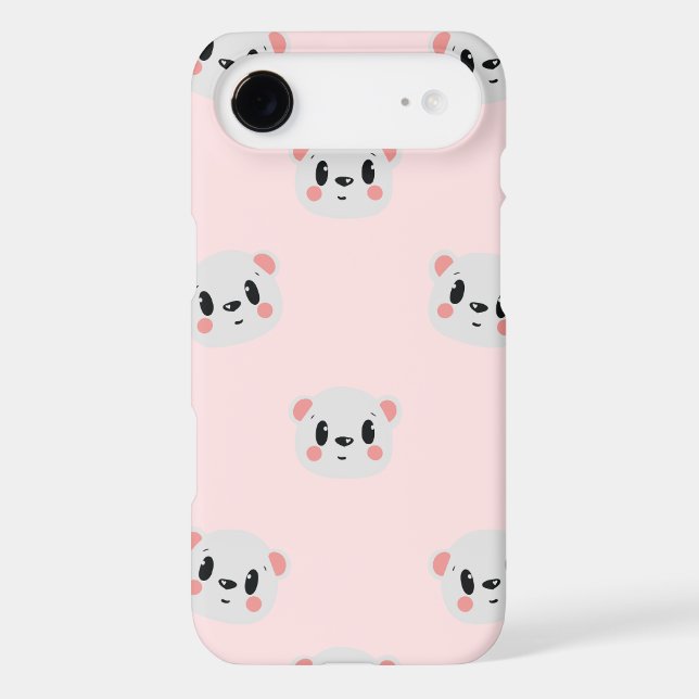 Cute Kawaii Bear Face Pattern on Pastel Pink (Verso)