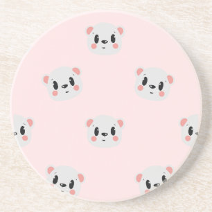 Cute Kawaii Bear Face Pattern on Pastel Pink Coaster