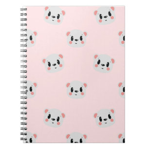 Cute Kawaii Bear Face Pattern on Pastel Pink Notebook