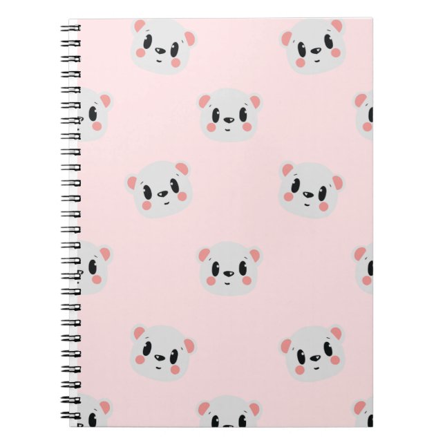 Cute Kawaii Bear Face Pattern on Pastel Pink Notebook (Front)