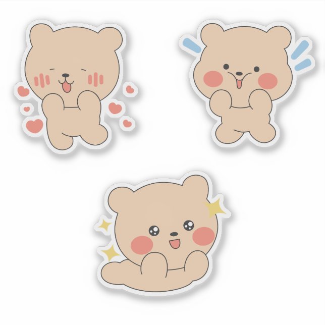 Cute Kawaii Bear Sticker | Adorable Blushing Bear  (Front)