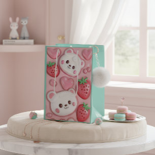 Cute Kawaii Bear & Strawberry Pink Gift Bag