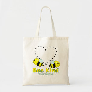 Cute Kawaii Bee Heart "Bee Kind" Personalized Name Tote Bag