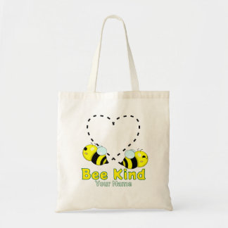 Cute Kawaii Bee Heart "Bee Kind" Personalized Name Tote Bag