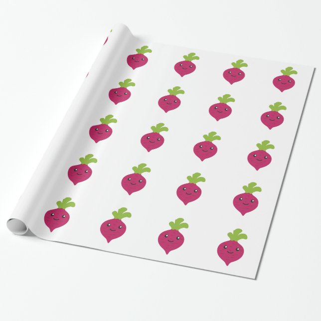 Cute Kawaii Beet Wrapping Paper (Unrolled)