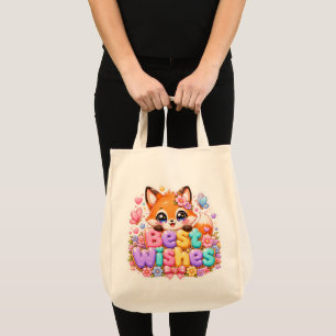 Cute Kawaii Best Wishes Fox Name Pastel Pink Flora Tote Bag