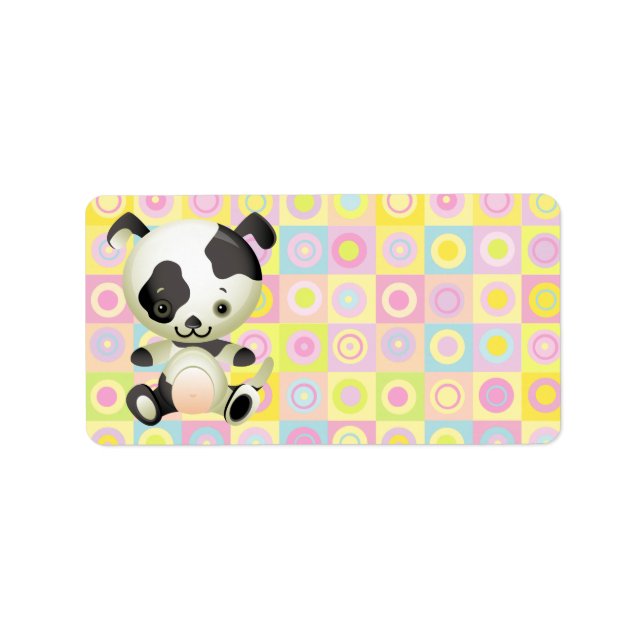 Cute Kawaii Black and white Puppy Dog Label (Front)