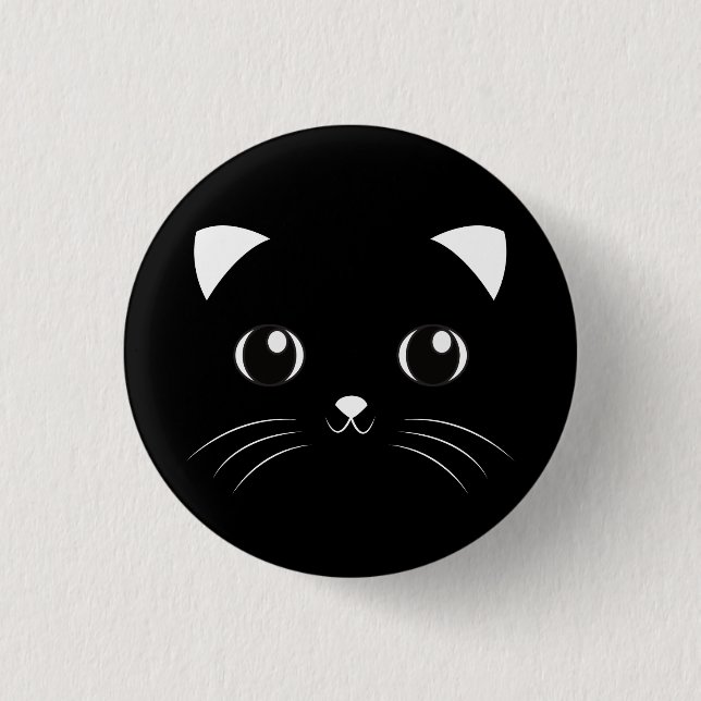 Cute Kawaii Black Cat face outline 1 Inch Round Button (Front)