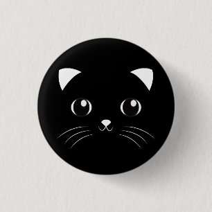 Cute Kawaii Black Cat face outline 1 Inch Round Button