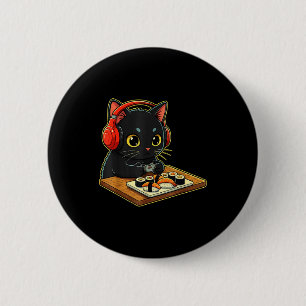 Cute Kawaii Black Cat Funny Sushi Retro Japanese C 2 Inch Round Button