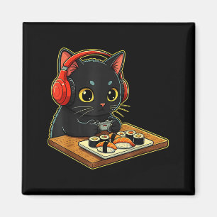 Cute Kawaii Black Cat Funny Sushi Retro Japanese C Magnet