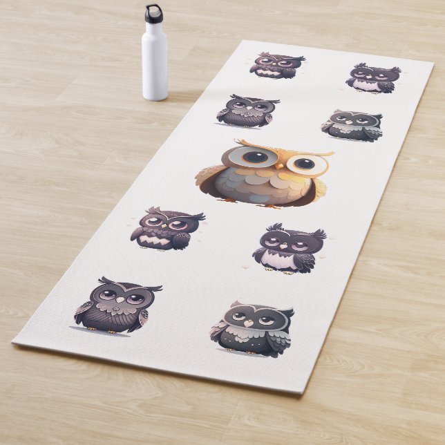 Cute Kawaii Black Owl Children's  Yoga Mat (In Situ)
