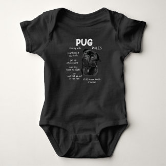 Cute Kawaii Black Pug Dog Gift For Pet Lover Baby Bodysuit
