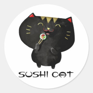 Cute Kawaii Black Sushi Cat Classic Round Sticker