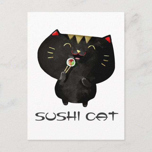 Cute Kawaii Black Sushi Cat Postcard (Front)