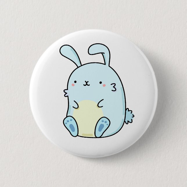 Cute Kawaii Blue Bunny 2 Inch Round Button (Front)