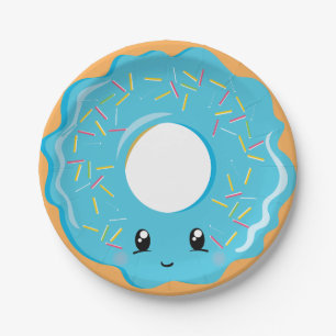 Cute Kawaii blue doughnut party plate