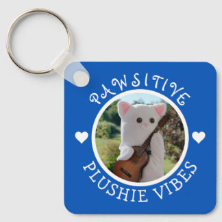 Cute Kawaii Blue Pawsitive Plushie Vibes Photo Keychain