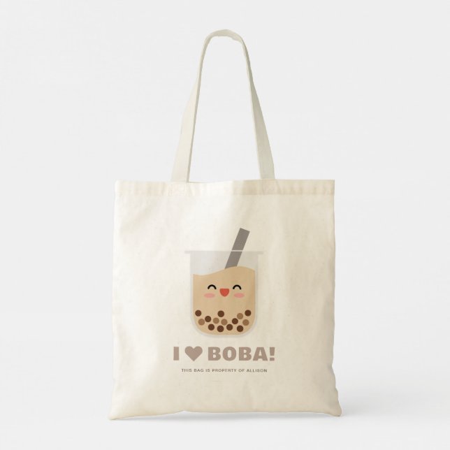 Cute Kawaii Boba Bubble Tea Personalized Tote Bag (Back)