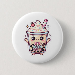 cute kawaii boba bubble tea pin button