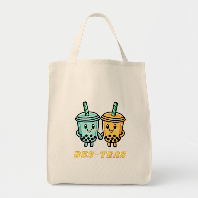 Cute Kawaii Boba Bubble Tea Tote Bag (Front)