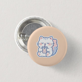 Cute Kawaii Boba Cat Bubble Tea Pinback Button