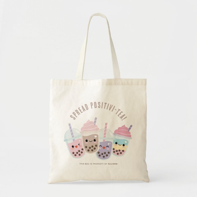 Cute Kawaii Boba Sac fourre-tout de thé à bulle (Devant)