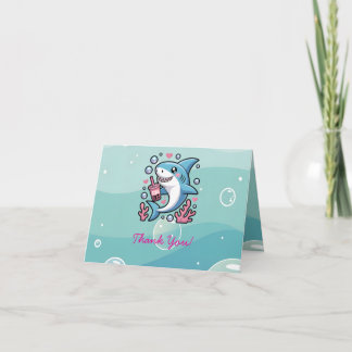 Cute Kawaii Boba Shark Under The Sea  Thank You Card