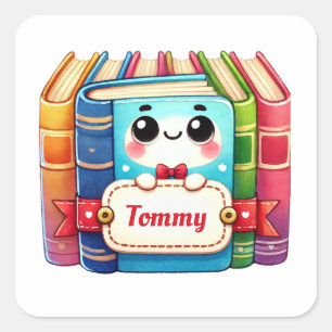 Cute Kawaii Book Stack  Square Sticker