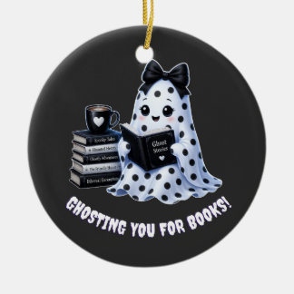 Cute Kawaii Bookish Ghost Ceramic Ornament