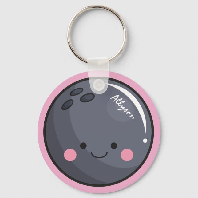 Cute Kawaii Bowling Ball Personalized Sport Theme Keychain (Front)
