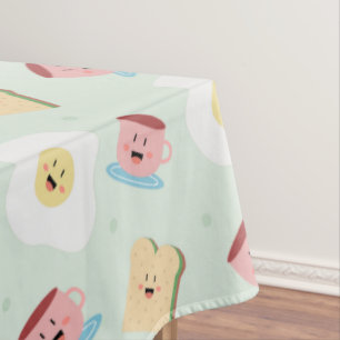 Cute Kawaii Breakfast Egg and Sandwich Pattern Tablecloth