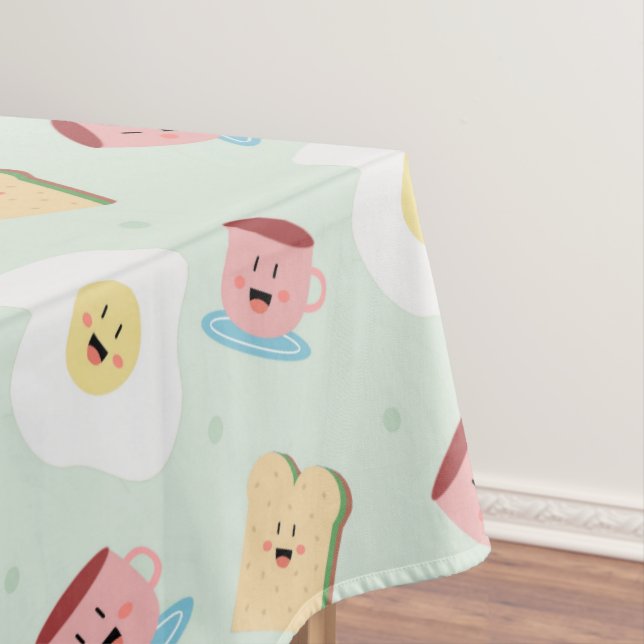 Cute Kawaii Breakfast Egg and Sandwich Pattern Tablecloth (In Situ)