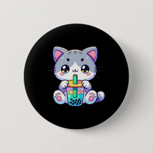 Cute Kawaii Bubble Tea Cat Japanese Kitten Anime 2 Inch Round Button