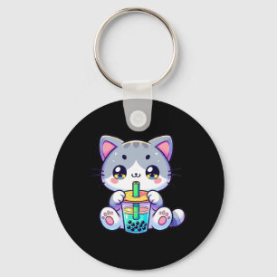 Cute Kawaii Bubble Tea Cat Japanese Kitten Anime Keychain
