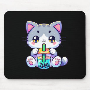 Cute Kawaii Bubble Tea Cat Japanese Kitten Anime  Mouse Pad