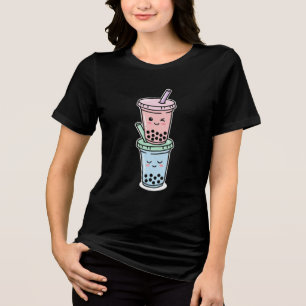 Cute Kawaii Bubble Tea Stack Art Tri-Blend Shirt
