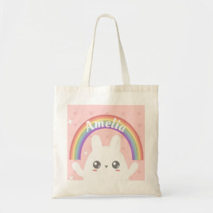 Cute Kawaii Bunny and Rainbow Personalised Tote Bag