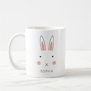 Cute Kawaii Bunny Face Custom Name Easter Coffee Mug