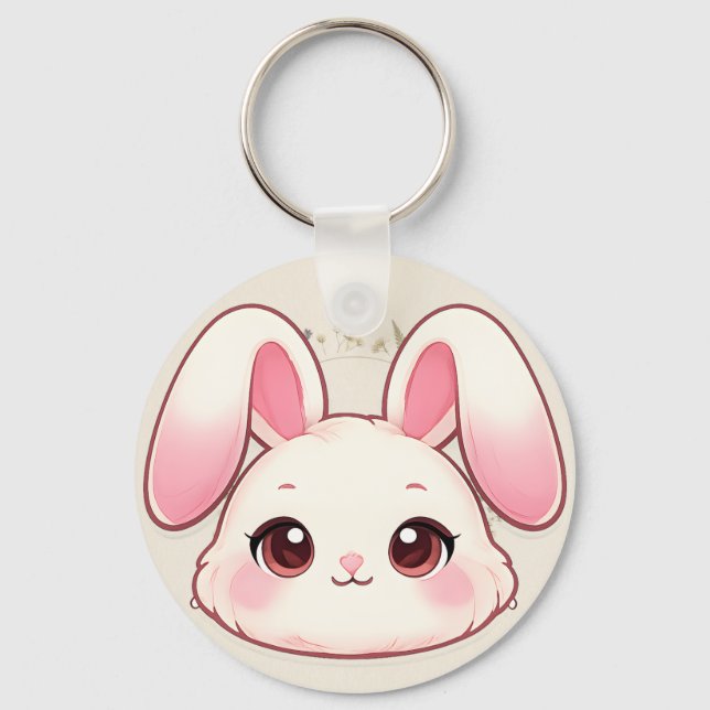 Cute Kawaii Bunny Face Keychain (Front)