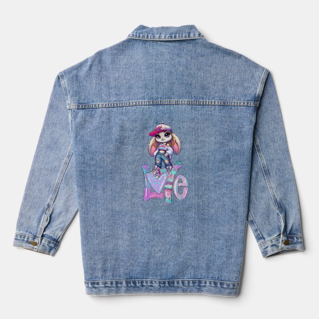 Cute Kawaii Bunny Love Denim Jacket (Back)